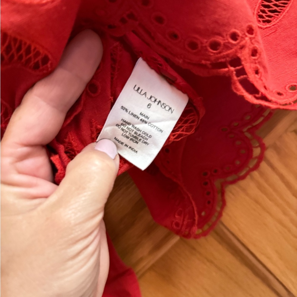 Ulla Johnson | Louisa Red Floral Eyelet Linen Blend Blouse Women’s Sz 6 - Picture 3 of 7